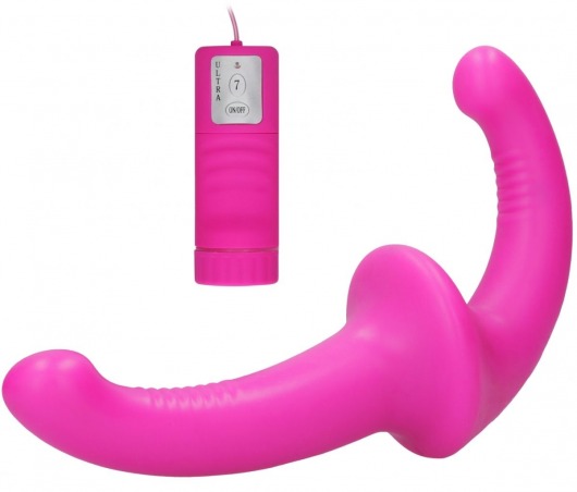 Розовый безремневой вибрострапон с пультом управления Vibrating Silicone Strapless Strapon - Shots Media BV - купить с доставкой в Краснодаре