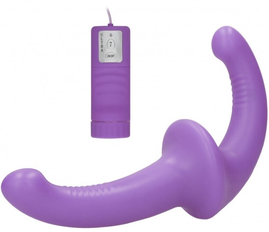Фиолетовый безремневой вибрострапон с пультом управления Vibrating Silicone Strapless Strapon - Shots Media BV - купить с доставкой в Краснодаре