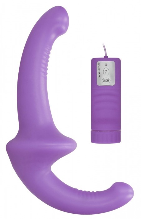 Фиолетовый безремневой вибрострапон с пультом управления Vibrating Silicone Strapless Strapon - Shots Media BV - купить с доставкой в Краснодаре