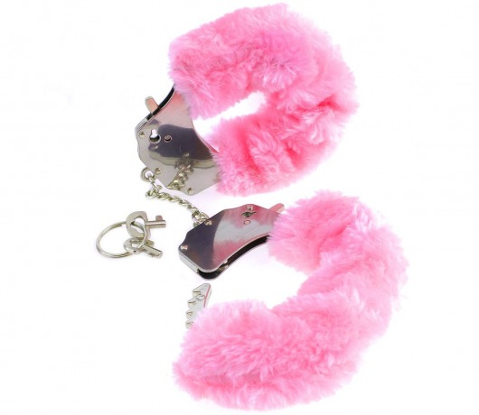 Металлические наручники Original Furry Cuffs с розовым мехом - Pipedream - купить с доставкой в Краснодаре