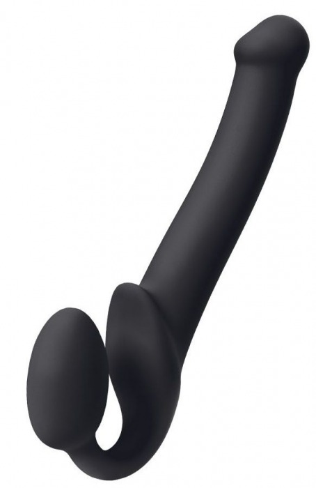 Черный безремневой страпон Silicone Bendable Strap-On M - Strap-on-me - купить с доставкой в Краснодаре