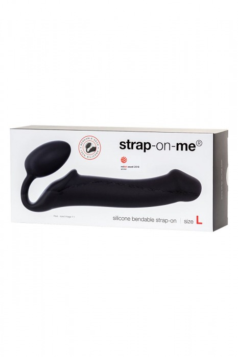 Черный безремневой страпон Silicone Bendable Strap-On L - Strap-on-me - купить с доставкой в Краснодаре