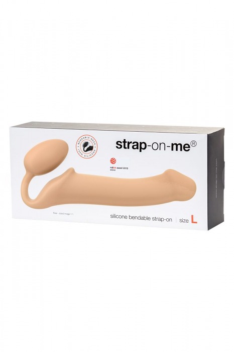 Телесный безремневой страпон Silicone Bendable Strap-On L - Strap-on-me - купить с доставкой в Краснодаре