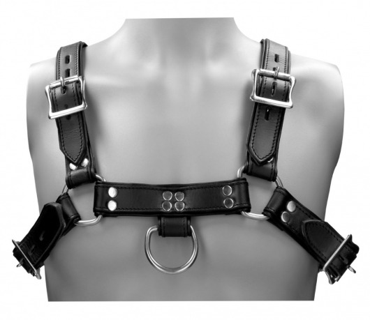 Черная мужская портупея Leather Male Chest Harness с кольцами - Shots Media BV - купить с доставкой в Краснодаре
