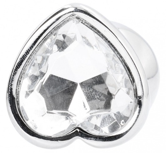 Серебристая анальная пробка с прозрачным кристаллом в форме сердца - 8,2 см. - Shots Media BV - купить с доставкой в Краснодаре