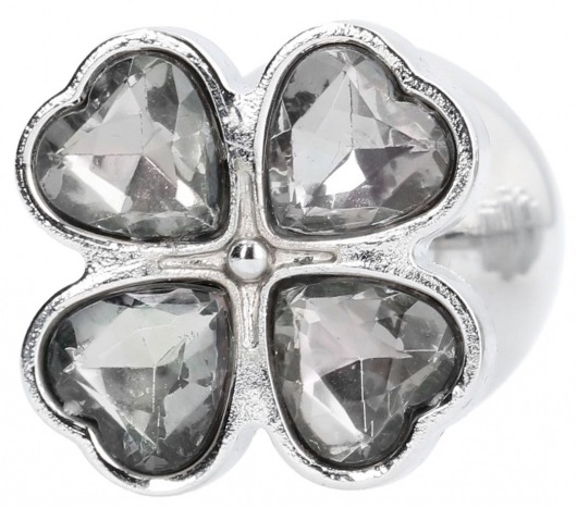 Серебристая анальная пробка с прозрачными кристаллами в форме клевера - 8,2 см. - Shots Media BV - купить с доставкой в Краснодаре