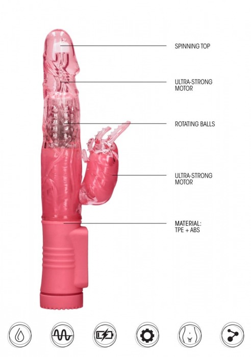 Розовый вибратор-кролик Rotating Beetle - 22 см. - Shots Media BV