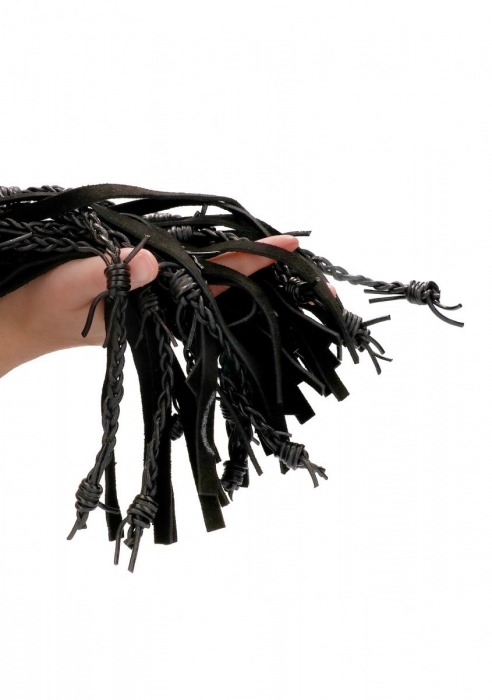 Черная многохвостая плетеная плеть Leather Suede Barbed Wired Flogger - 76 см. - Shots Media BV - купить с доставкой в Краснодаре
