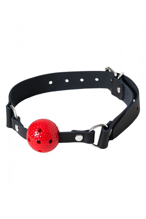 Красный кляп-шарик на черном регулируемом ремешке - Штучки-дрючки - купить с доставкой в Краснодаре