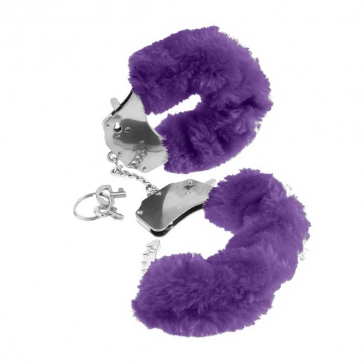 Металлические наручники Original Furry Cuffs с фиолетовым мехом - Pipedream - купить с доставкой в Краснодаре