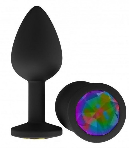 Чёрная анальная втулка с разноцветным кристаллом - 7,3 см. - Джага-Джага - купить с доставкой в Краснодаре