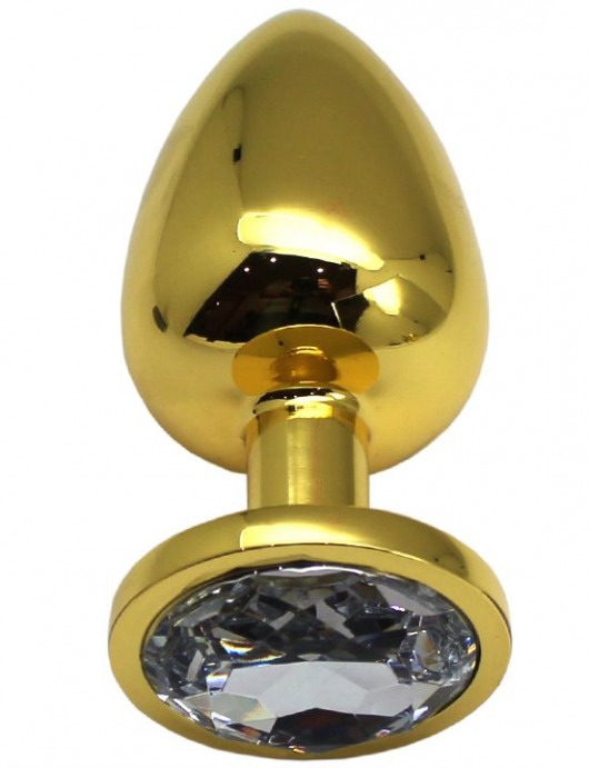 Золотистая анальная пробка с прозрачным кристаллом - 9 см. - Eroticon - купить с доставкой в Краснодаре
