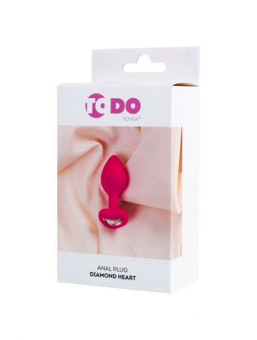 Розовая анальная втулка Diamond Heart с прозрачным кристаллом - 7 см. - ToyFa - купить с доставкой в Краснодаре