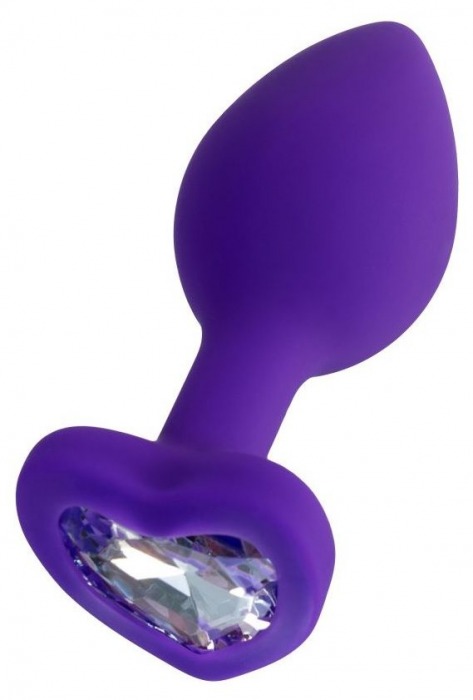 Фиолетовая анальная втулка Diamond Heart с прозрачным кристаллом - 7 см. - ToyFa - купить с доставкой в Краснодаре