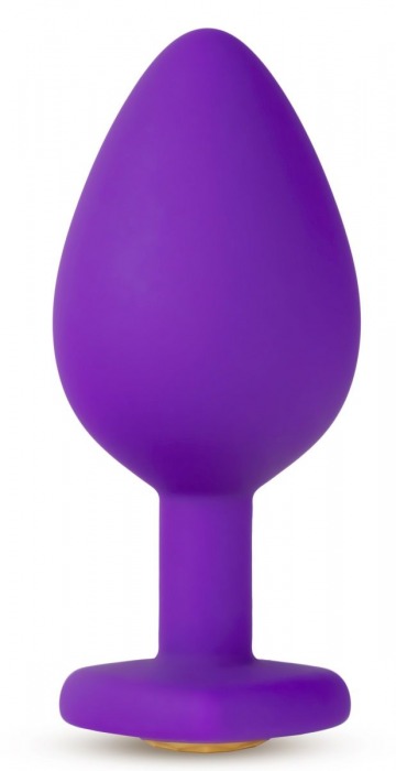 Фиолетовая анальная пробка Bling Plug Medium с золотистым стразом - 8,3 см. - Blush Novelties - купить с доставкой в Краснодаре