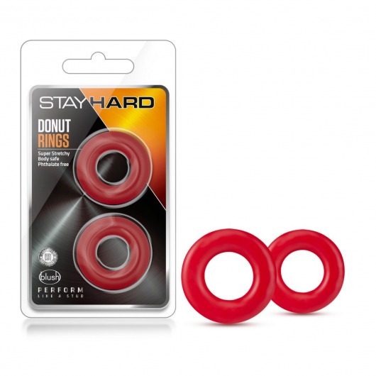 Набор из 2 красных эрекционных колец Stay Hard Donut Rings - Blush Novelties - в Краснодаре купить с доставкой