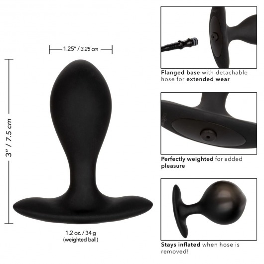 Черная расширяющаяся анальная пробка Weighted Silicone Inflatable Plug M - California Exotic Novelties