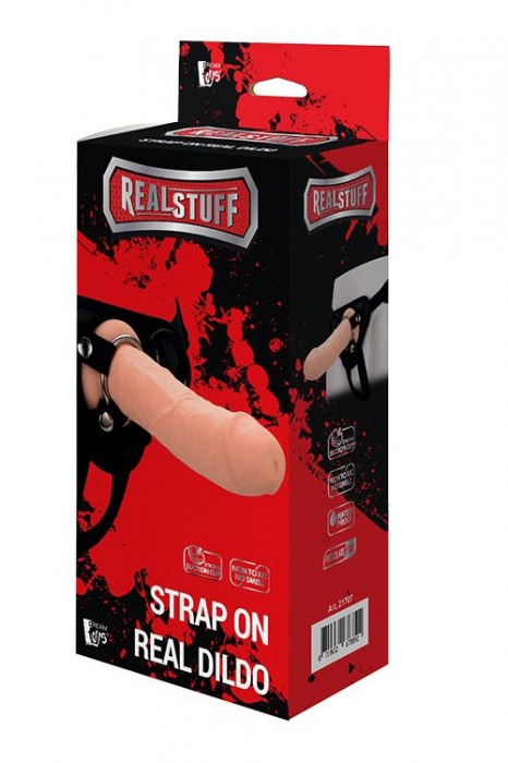 Черные трусики с телесной насадкой STRAP ON REAL DILDO - 21 см. - Dream Toys - купить с доставкой в Краснодаре