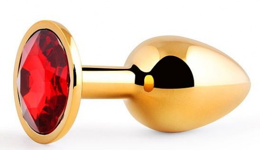 Золотистая анальная пробка с красным стразом - 7,2 см. - Anal Jewelry Plug - купить с доставкой в Краснодаре
