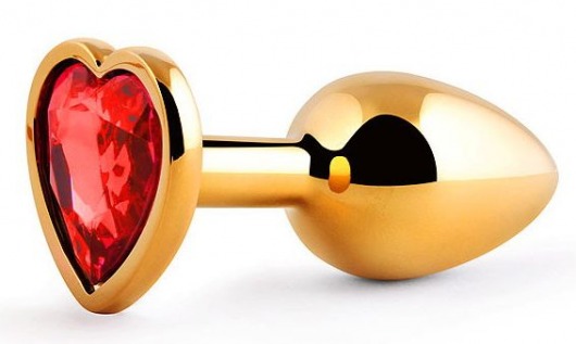 Золотистая анальная пробка с красным стразом-сердечком - 7 см. - Anal Jewelry Plug - купить с доставкой в Краснодаре