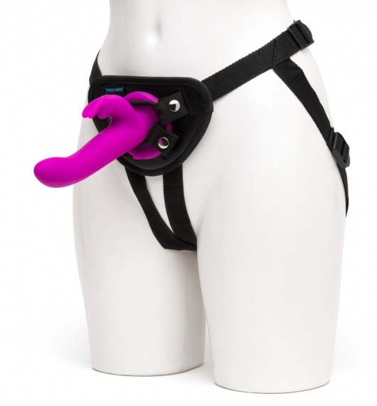 Лиловый страпон Rechargeable Vibrating Strap-On Harness Set - 17,6 см. - Happy Rabbit - купить с доставкой в Краснодаре