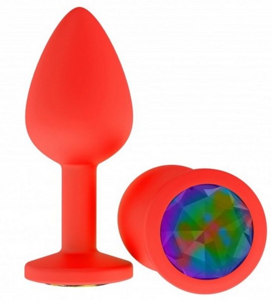 Красная анальная втулка с разноцветным кристаллом - 7,3 см. - Джага-Джага - купить с доставкой в Краснодаре