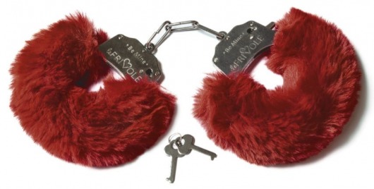 Шикарные бордовые меховые наручники с ключиками - Le Frivole - купить с доставкой в Краснодаре