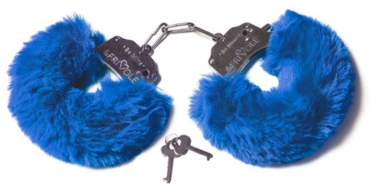 Шикарные синие меховые наручники с ключиками - Le Frivole - купить с доставкой в Краснодаре