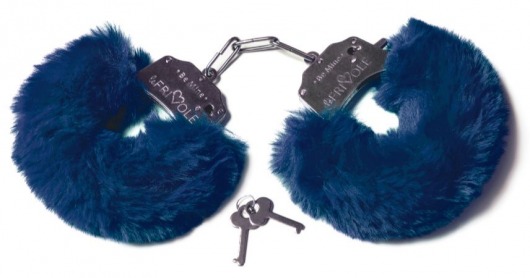 Шикарные темно-синие меховые наручники с ключиками - Le Frivole - купить с доставкой в Краснодаре