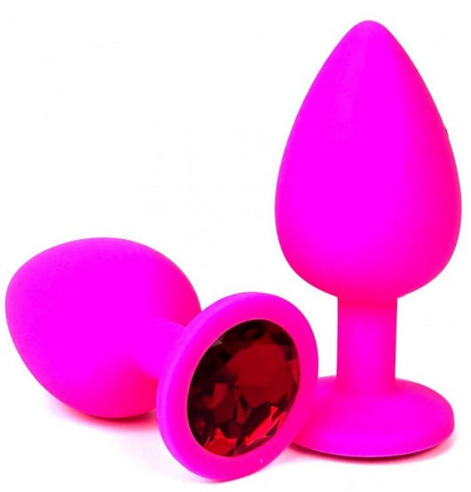 Розовая силиконовая пробка с красным кристаллом - 7 см. - Vandersex - купить с доставкой в Краснодаре