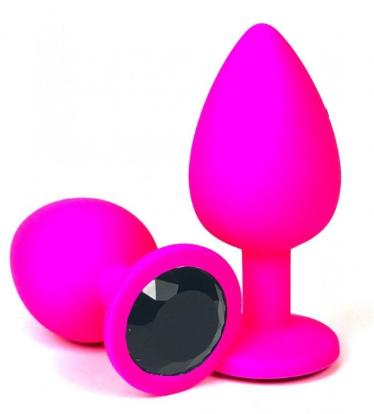 Розовая силиконовая пробка с черным кристаллом - 7 см. - Vandersex - купить с доставкой в Краснодаре