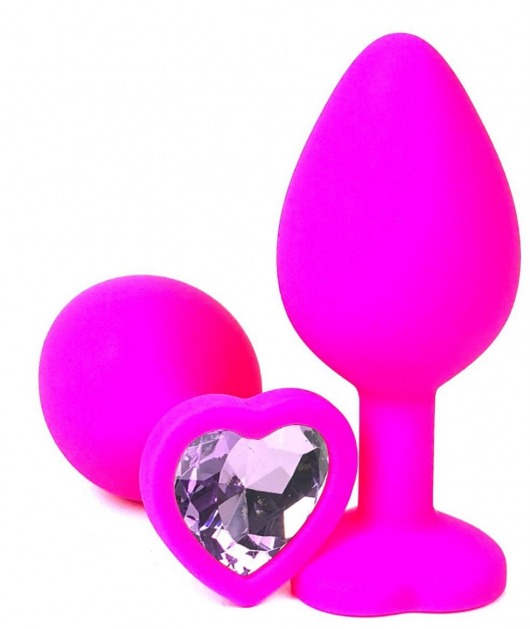 Розовая силиконовая пробка с сиреневым кристаллом-сердечком - 7 см. - Vandersex - купить с доставкой в Краснодаре