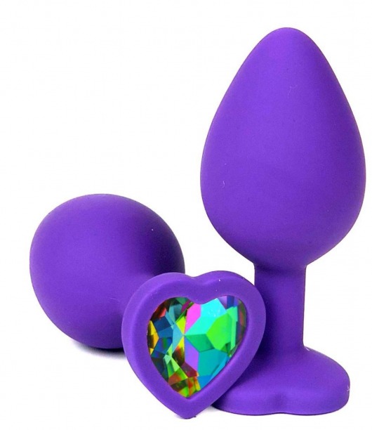 Фиолетовая пробка с разноцветным кристаллом-сердечком - 8 см. - Vandersex - купить с доставкой в Краснодаре