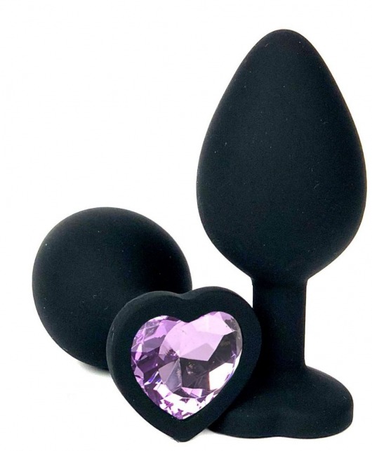Черная силиконовая пробка с сиреневым кристаллом-сердечком - 8 см. - Vandersex - купить с доставкой в Краснодаре