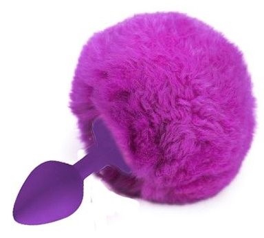 Фиолетовая анальная пробка с ярко-розовым пушистым хвостиком зайки - Vandersex
