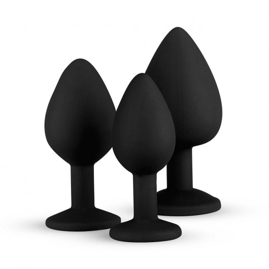 Набор из 3 черных анальных пробок со стразами Diamond Plug Set - Easy toys - купить с доставкой в Краснодаре