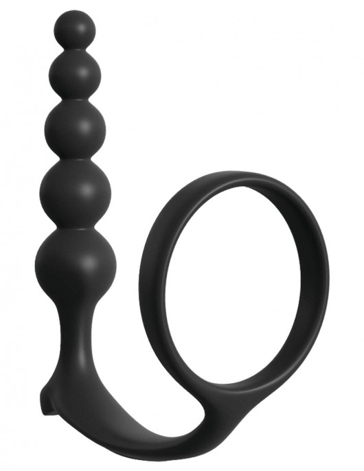 Черная анальная цепочка с эрекционным кольцом Ass-gasm Cockring Anal Beads - Pipedream - в Краснодаре купить с доставкой