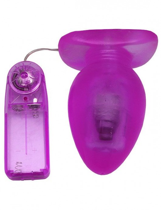 Фиолетовая анальная вибропробка с проводным пультом - 11 см. - Eroticon