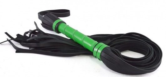 Черная многохвостая плеть с зеленой лаковой ручкой - 60 см. - Sitabella - купить с доставкой в Краснодаре