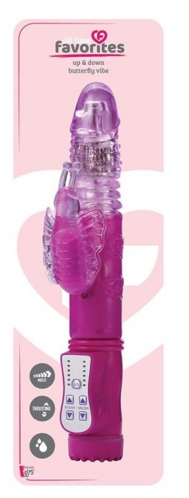 Ярко-розовый вибрамассажер-кролик UP   DOWN BUTTERFLY - 24 см. - Dream Toys