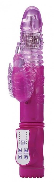 Ярко-розовый вибрамассажер-кролик UP   DOWN BUTTERFLY - 24 см. - Dream Toys