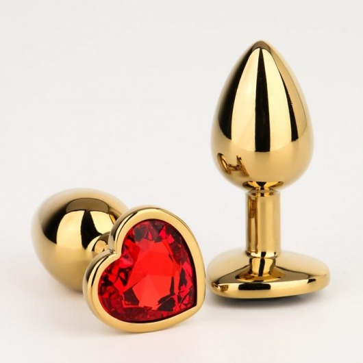 Золотистая анальная пробка с красным кристаллом в форме сердца - 7 см. - Сима-Ленд - купить с доставкой в Краснодаре