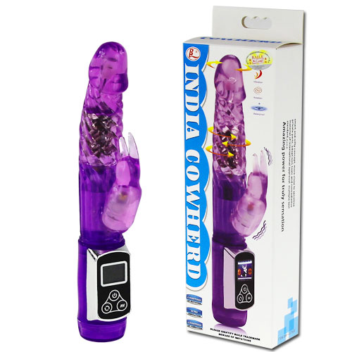 Фиолетовый вибратор India Cowherd с ротацией и клиторальной стимуляцией - 21,5 см. - Baile