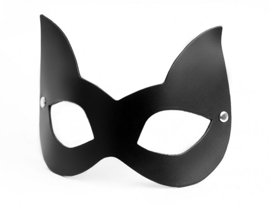 Черная кожаная маска с прорезями для глаз и ушками - БДСМ Арсенал - купить с доставкой в Краснодаре