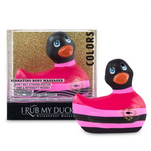 Вибратор-уточка I Rub My Duckie 2.0 Colors с черно-розовыми полосками - Big Teaze Toys - купить с доставкой в Краснодаре