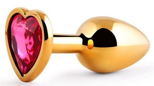 Золотистая анальная пробка с малиновым кристаллом-сердечком - 7 см. - Anal Jewelry Plug - купить с доставкой в Краснодаре