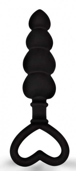 Черная рельефная анальная цепочка с ручкой-сердечком - 15 см. - Brazzers