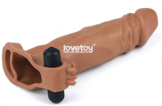 Коричневая вибронасадка-удлинитель на пенис Add 2 Pleasure X Tender Vibrating Penis Sleeve - 19 см. - Lovetoy - в Краснодаре купить с доставкой