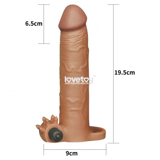Коричневая вибронасадка-удлинитель на пенис Add 3 Pleasure X Tender Vibrating Penis Sleeve - 19,5 см. - Lovetoy - в Краснодаре купить с доставкой