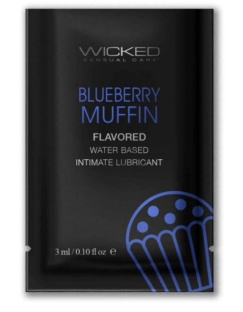 Лубрикант на водной основе с ароматом черничного маффина Wicked Aqua Blueberry Muffin - 3 мл. - Wicked - купить с доставкой в Краснодаре